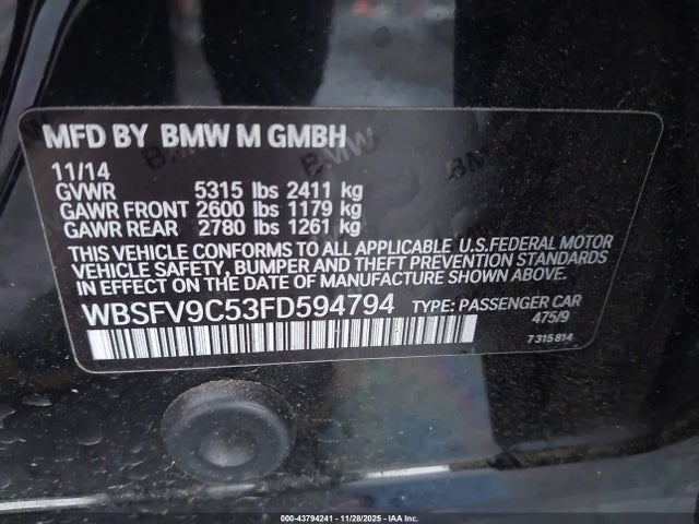 43794241 :رقم المزاد ، WBSFV9C53FD594794 vin ، 2015 Bmw M5 مزاد بيع
