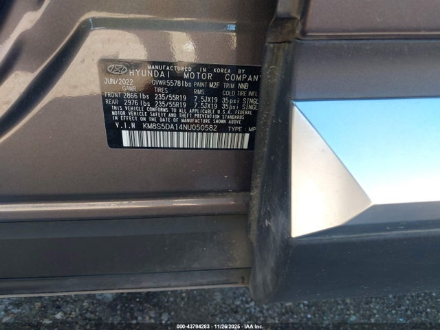 2022 HYUNDAI SANTA FE HYBRID KM8S5DA14NU050582 Photo 8