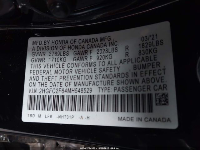 2021 HONDA CIVIC 2HGFC2F64MH548529 Photo 8