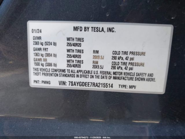 2024 TESLA MODEL Y 7SAYGDEE7RA215514 Photo 8