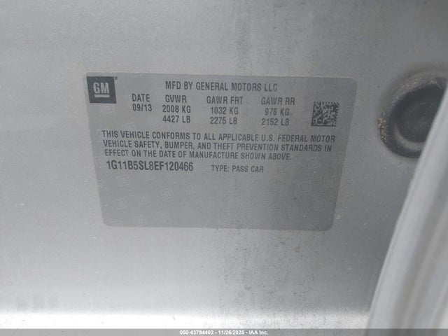 Продажа на аукционе авто 2014 Chevrolet Malibu 1ls, vin: 1G11B5SL8EF120466, номер лота: 43794462