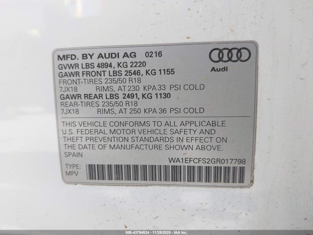 2016 AUDI Q3 WA1EFCFS2GR017798 Photo 8