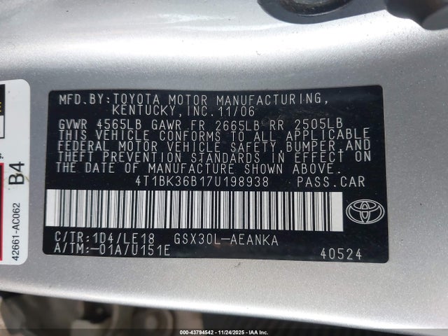 2007 TOYOTA AVALON 4T1BK36B17U198938 Photo 8
