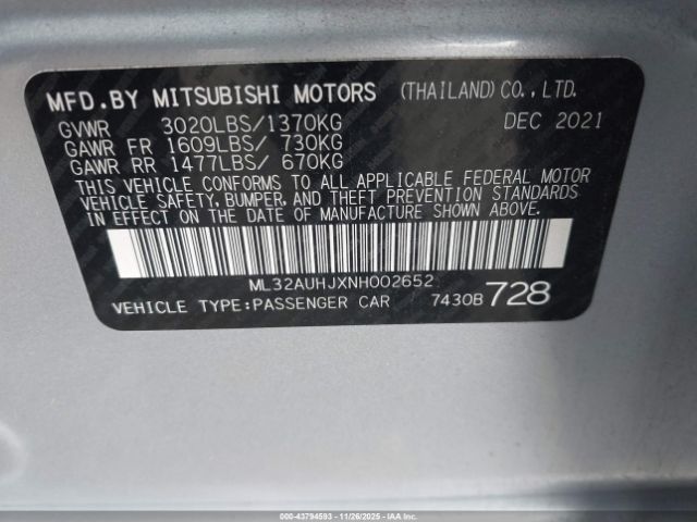2022 MITSUBISHI MIRAGE ML32AUHJXNH002652 Photo 8