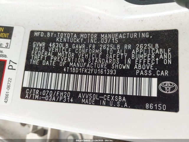 4T1BD1FK2FU161393 Toyota Camry Hybrid Se