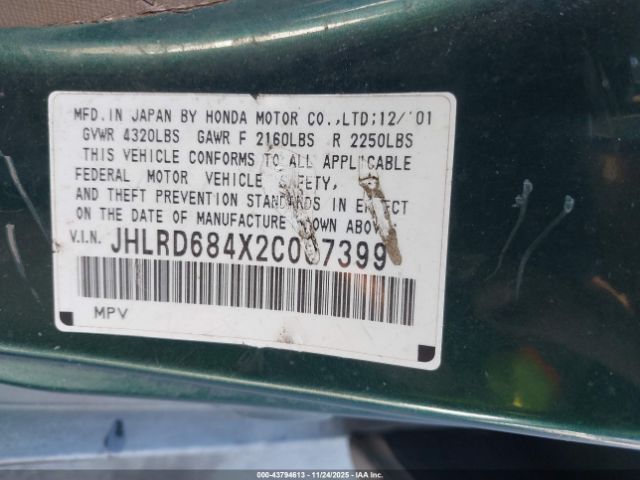 2002 HONDA CR-V JHLRD684X2C007399 Photo 8