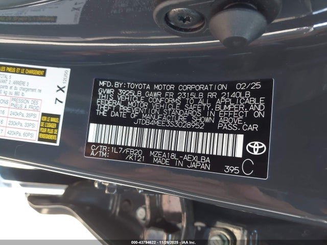 Toyota COROLLA LE 2025 JTDB4MEE3S3028952 Image 9