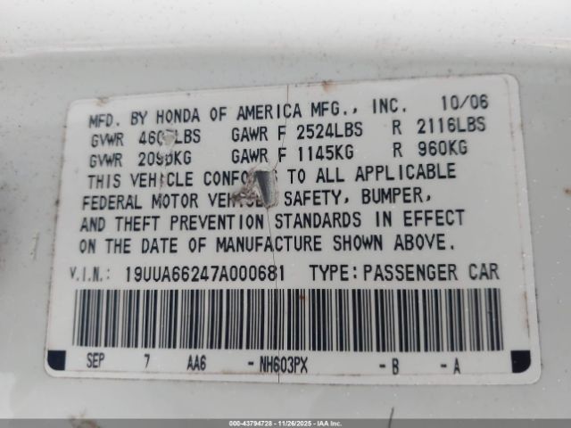 2007 ACURA TL 19UUA66247A000681 Photo 8