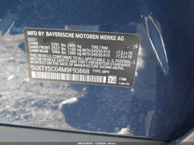 2021 BMW X3 5UXTY5C04M9F93668 Photo 8