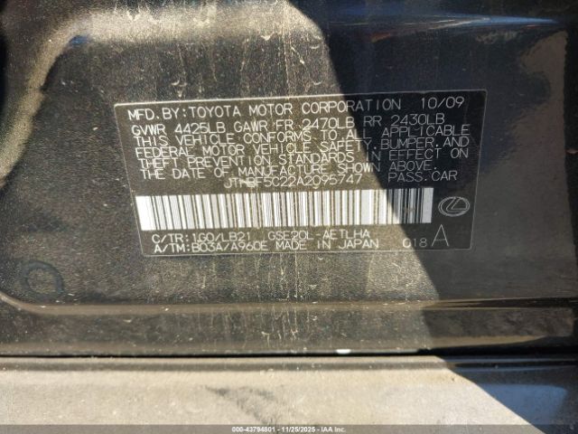 2010 LEXUS IS 250 JTHBF5C22A2095747 Photo 8