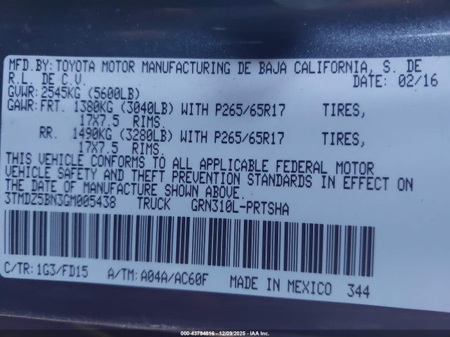 3TMDZ5BN3GM005438 Toyota Tacoma Trd Sport
