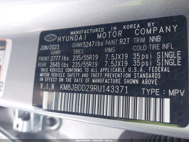 2024 Hyundai Tucson Plug-in Hybrid Sel მანქანა იყიდება აუქციონზე, vin: KM8JBDD29RU143371, აუქციონის ნომერი: 43794856