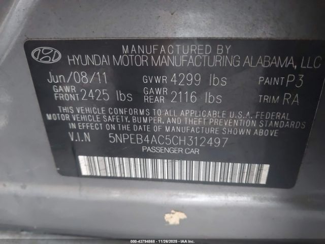 2012 HYUNDAI SONATA 5NPEB4AC5CH312497 Photo 8