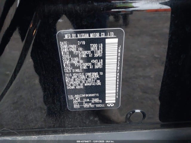 Aukcja sprzedaży 2019 Infiniti Qx80 Luxe, vin: JN8AZ2NF8K9686715, numer aukcji: 43794877