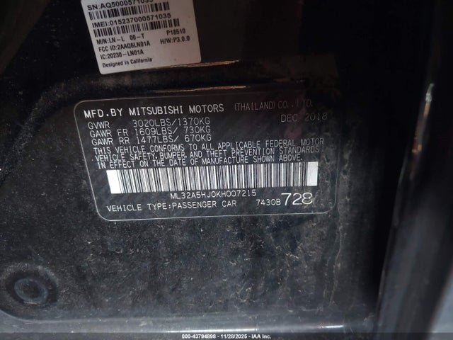2019 MITSUBISHI MIRAGE ML32A5HJ0KH007215 Photo 8