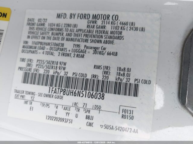 2022 FORD MUSTANG 1FATP8UH6N5106038 Photo 8