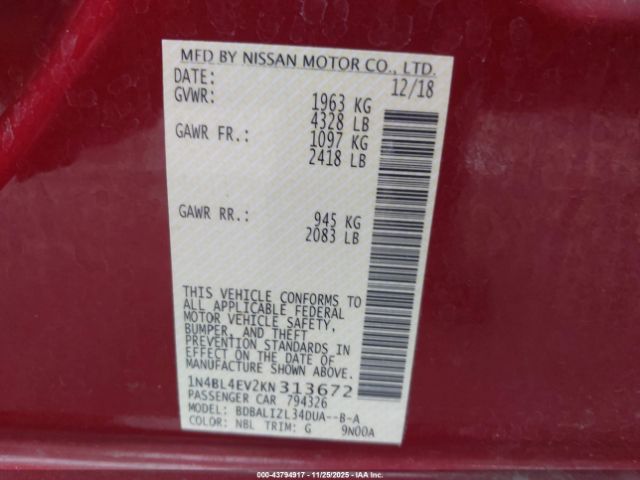 2019 NISSAN ALTIMA 1N4BL4EV2KN313672 Photo 8