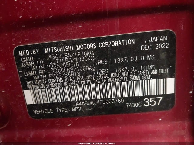 Продаж на аукціоні авто 2023 Mitsubishi Outlander Sport 2.0 Es Awc/2.0 Le Awc/2.0 Ralliart Awc/2.0 S Awc/2.0 Se Awc, vin: JA4ARUAU4PU003760, номер лоту: 43794957