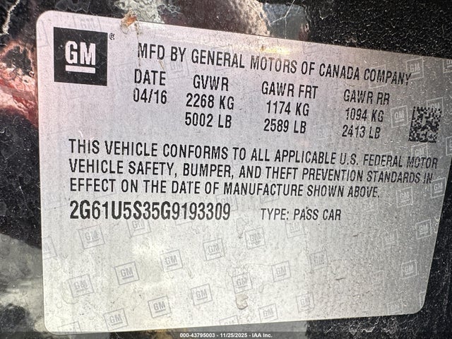 Продаж на аукціоні авто 2016 Cadillac Xts W20 Livery Package, vin: 2G61U5S35G9193309, номер лоту: 43795003