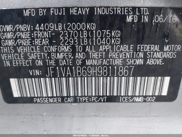 JF1VA1B69H9811867 Subaru WRX