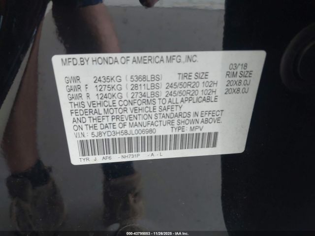2018 ACURA MDX 5J8YD3H58JL006980 Photo 8