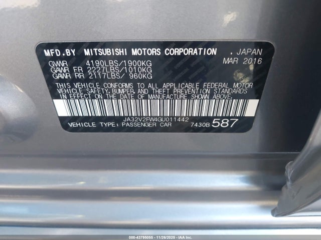 2016 MITSUBISHI LANCER JA32V2FW4GU011442 Photo 8