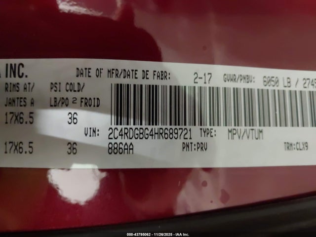 2C4RDGBG4HR689721 Dodge Grand Caravan Cvp/sxt