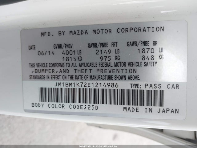 JM1BM1K72E1214986 Mazda Mazda3 I Sport