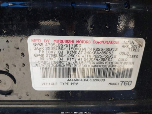 2014 MITSUBISHI OUTLANDER JA4AD3A36EZ020088 Photo 8