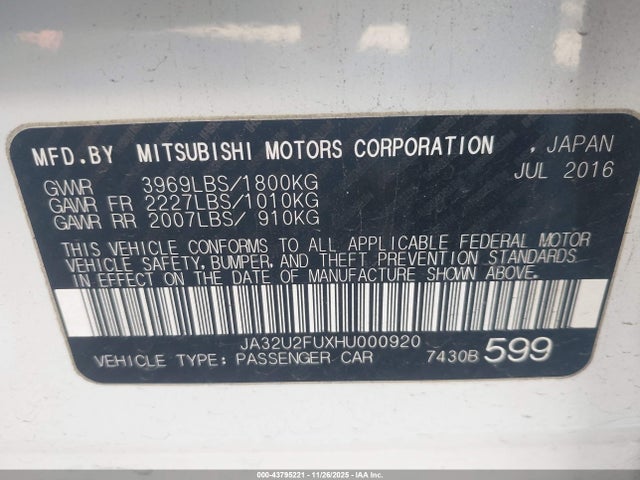 2017 MITSUBISHI LANCER JA32U2FUXHU000920 Photo 8
