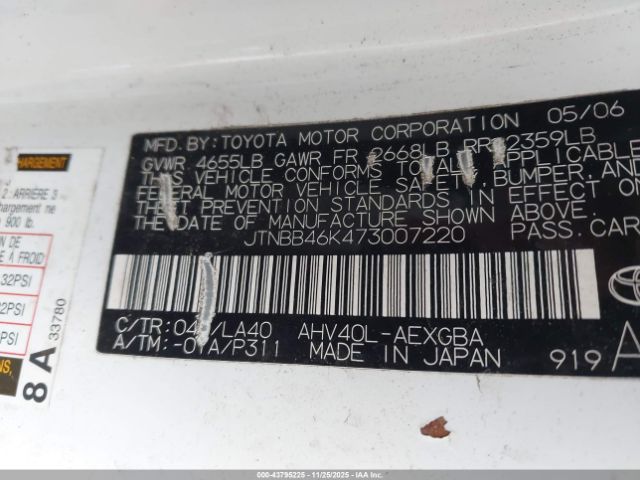 2007 TOYOTA CAMRY HYBRID JTNBB46K473007220 Photo 8