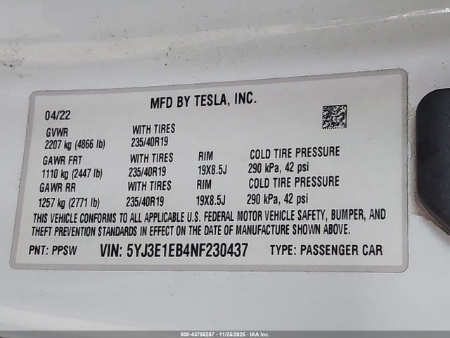 2022 TESLA MODEL 3 5YJ3E1EB4NF230437 Photo 8