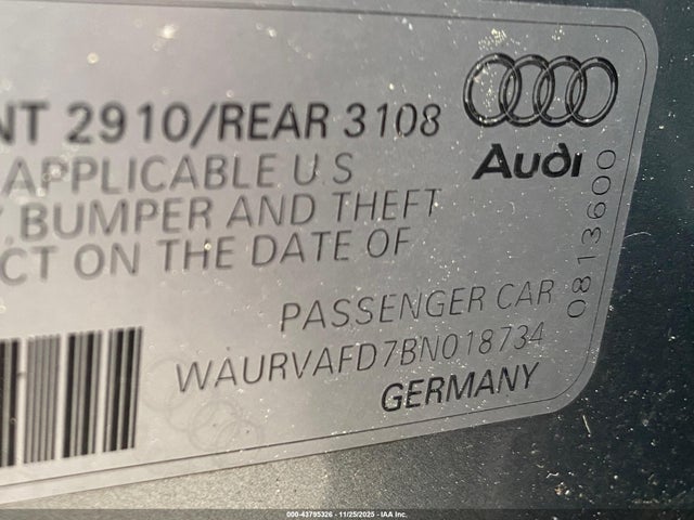 Aukcja sprzedaży 2011 Audi A8 L 4.2, vin: WAURVAFD7BN018734, numer aukcji: 43795326