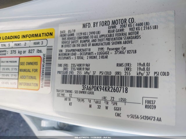 Ford Fusion Titanium 2019 3FA6P0K94KR260718 Image 9