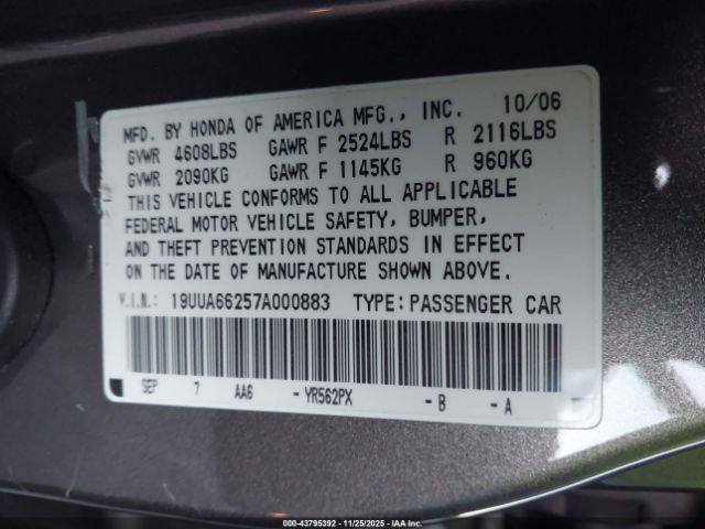 2007 ACURA TL 19UUA66257A000883 Photo 8