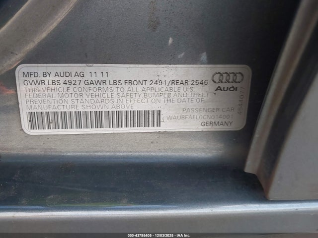 2012 AUDI A4 WAUBFAFL0CN014001 Photo 8