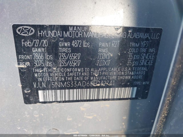 5NMS33AD6LH232741 Hyundai Santa Fe Sel