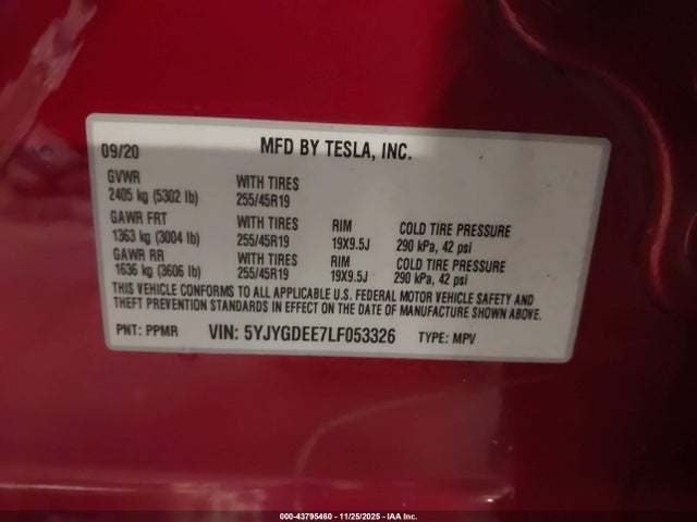 2020 TESLA MODEL Y 5YJYGDEE7LF053326 Photo 8