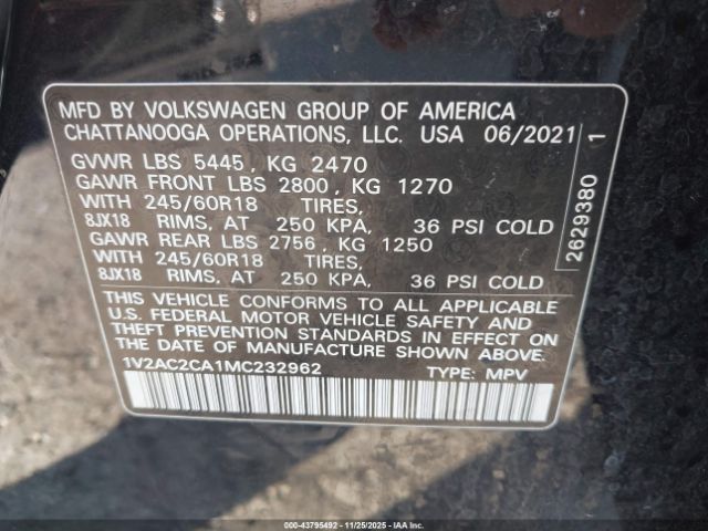 2021 VOLKSWAGEN ATLAS CROSS SPORT 1V2AC2CA1MC232962 Photo 8