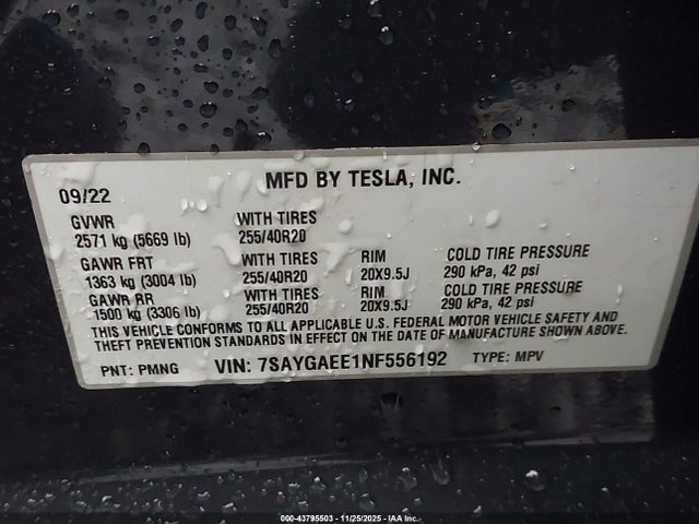 2022 TESLA MODEL Y 7SAYGAEE1NF556192 Photo 8