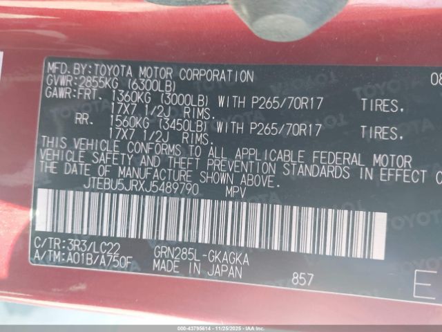 2018 TOYOTA 4RUNNER JTEBU5JRXJ5489790 Photo 8