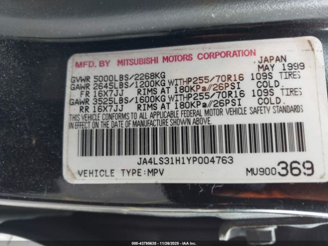 2000 MITSUBISHI MONTERO SPORT JA4LS31H1YP004763 Photo 8
