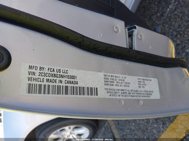 2C3CDXBG3NH153001 Dodge Charger Sxt Rwd