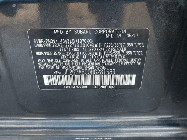 Продажа на аукционе авто 2017 Subaru Crosstrek 2.0i Premium, vin: JF2GPABC0HG281583, номер лота: 43795686
