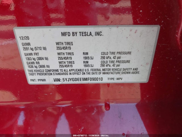 2021 TESLA MODEL Y 5YJYGDEE9MF090010 Photo 8