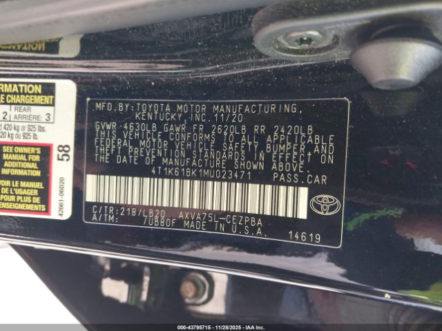 2021 TOYOTA CAMRY 4T1K61BK1MU023471 Photo 8