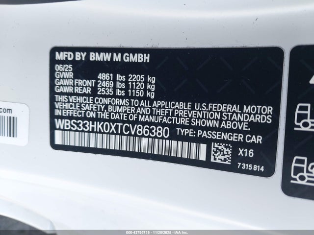 43795716 :رقم المزاد ، WBS33HK0XTCV86380 vin ، 2026 Bmw M4 Competition Xdrive مزاد بيع