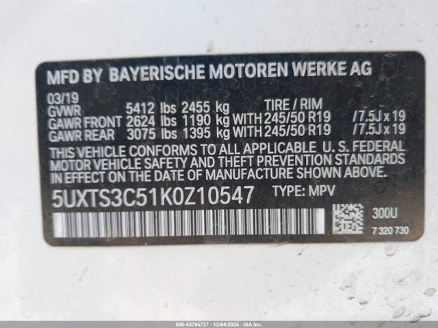 5UXTS3C51K0Z10547 BMW X3 M40i