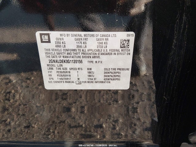 Chevrolet Equinox Ltz 2016 2GNALDEK0G1120156 Image 9