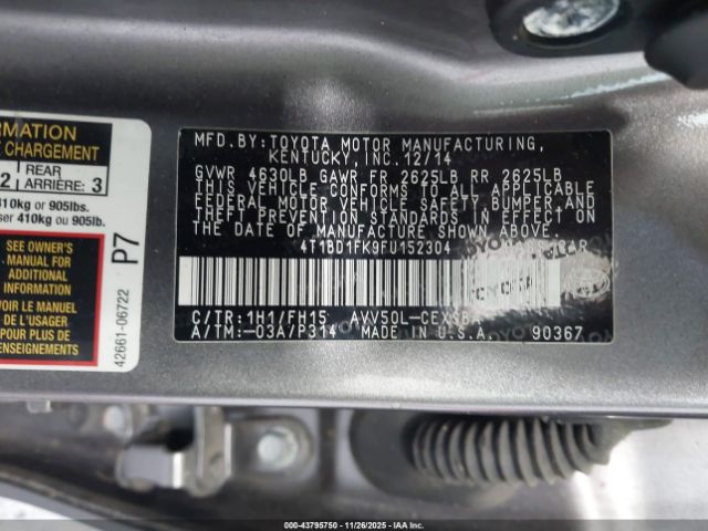 2015 TOYOTA CAMRY HYBRID 4T1BD1FK9FU152304 Photo 8